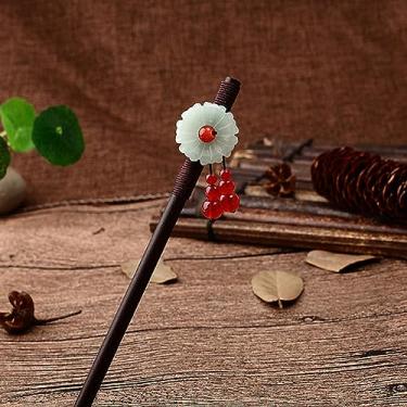 Imagem de Grampos de cabelo de flores palitos de cabelo vintage de madeira chinesa pinos para mulheres ornamentos de cabelo joias de cabeça