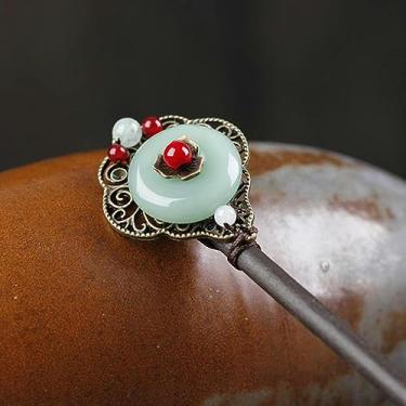 Imagem de Grampo de cabelo vintage de flor de madeira para mulheres antigo grampo de cabelo fantasia acessórios de cabelo chineses grampos de cabelo