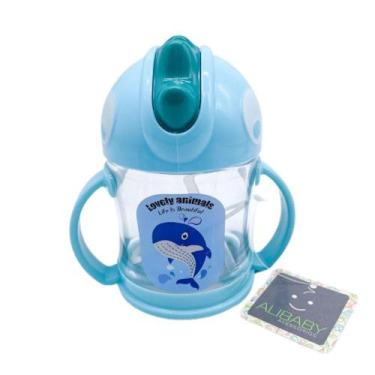 Imagem de Garrafa Infantil De Plástico Com Canudinho - 300ml, Azul