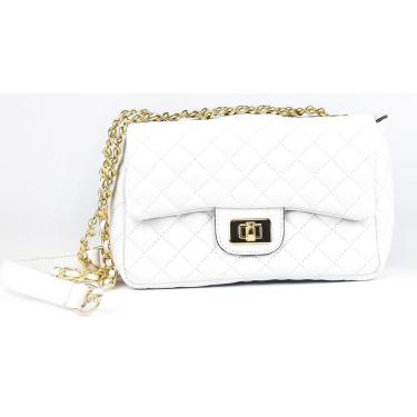 Imagem de Bolsa Feminina Social Matelasse Couro Branco C/Ouro