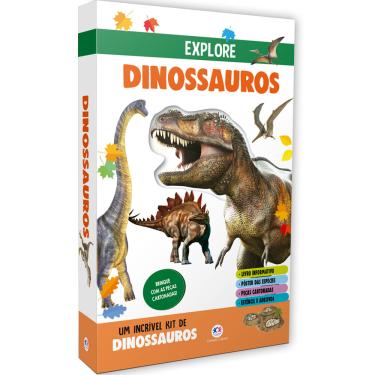 Imagem de Livro Box Dinossauros: Kit infantil ilustrado com pôster, estêncil e peças cartonadas