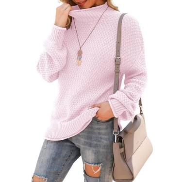 Imagem de Suéter Jouica feminino de inverno com gola alta Batwing rosa claro