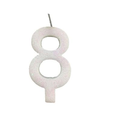 Imagem de Vela De Aniversário 8 Branca Glitter