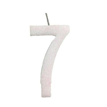 Imagem de Vela De Aniversário 7 Branca Glitter
