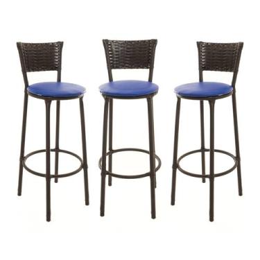 Imagem de KIT 3 Banquetas Alta Encapada Junco CAFÉ Area de Lazer Cozinha Bancada