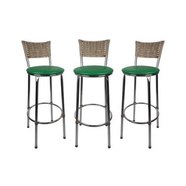 Imagem de KIT 3 Banquetas Alta Cromada Junco CAPPUCCINO Cozinha Balcão Bancada -