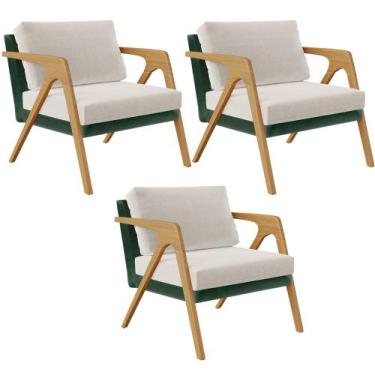Imagem de Kit 03 Poltronas Decorativas Sala Estar Pietra L02 Facto Verde Musgo L