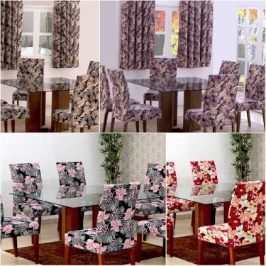 Imagem de Kit com 4 Capas Para Cadeira De Cozinha Sala Jantar Festa Estampa Floral (Vinho)