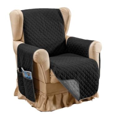 Imagem de Capa de Sofá Poltrona 1 Lugar Dupla-Face Protetor Com Porta Objetos Toque Macio 170 Fios (Preto/Cinza)