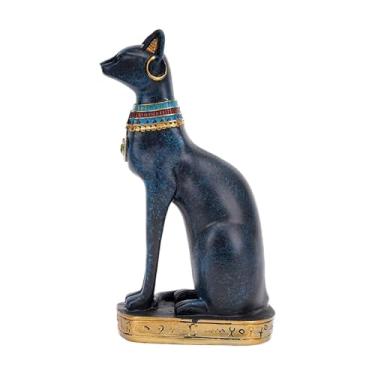 Imagem de predolo Estátua da Deusa Gato Bastet, decoração colecionável para mesa, estatueta de gatinho antiga para mesa, escritório, quarto, armário, decoração de casa, Azul, L