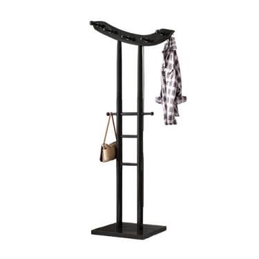Imagem de Prateleira para casacos, cabide de madeira maciça, cabide de chão, quarto, casa, simples, vertical, cabide para roupas internas, suporte para casacos, suporte (preto)
