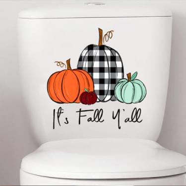 Imagem de FYSUIMU 2 adesivos de tampa de assento de vaso sanitário de outono à prova d'água decalques de parede autoadesivos removíveis outono abóbora vaso sanitário decalque para decoração de cisterna de Ação