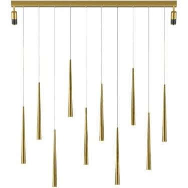 Imagem de Lustre LED regulável, luminária de teto, pendente de tubo longo, barra de luz, lustre linear grande, luminária de teto industrial moderna para sala de jantar, ilha de cozinha, dourado, 10 lu