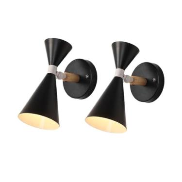 Imagem de Pacote com 2 arandelas modernas, luminária de parede para quarto infantil, cor macaron, luminária de cabeceira nórdica de madeira maciça, luz de leitura giratória em 350°, arandelas de metal