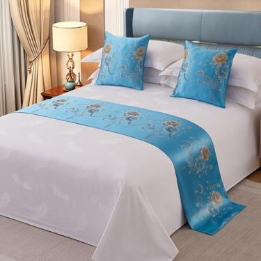 Imagem de Cachecol de corredor de cama de hotel, colchas, decorativas, macias, sem desbotamento, toalha de cama simples e elegante para solteiro, Queen King, tamanho azul1||Apenas 1 fronha 50 x 50 cm
