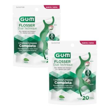 Imagem de Kit Com 2 Fio Dental Flosser Dual Technique Gum Fio Dental Com Haste Sabor Menta 40 unidades