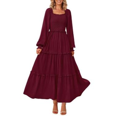 Imagem de Vestido maxi feminino PRETTYGARDEN, com blusa, primavera, vinho escuro