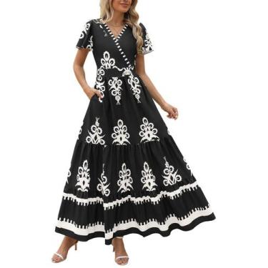 Imagem de Vestido longo feminino PRETTYGARDEN, floral de verão 2025, decote em V