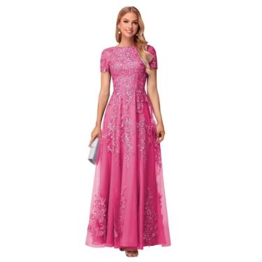 Imagem de Vestido de noite YOFF A-line Sequin Mother of The Bride Fuchsia