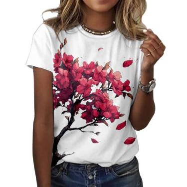 Imagem de Camiseta ZOCANIA com estampa floral feminina, mistura de algodão