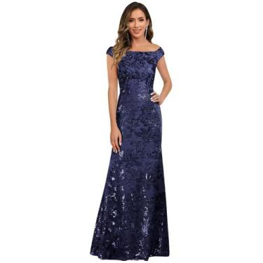 Imagem de Vestido para a mãe do noivo YXFDKZIB azul marinho com lantejoulas sem 