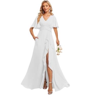 Imagem de Vestido de dama de honra Deamify Plus Size com decote em V e chiffon l