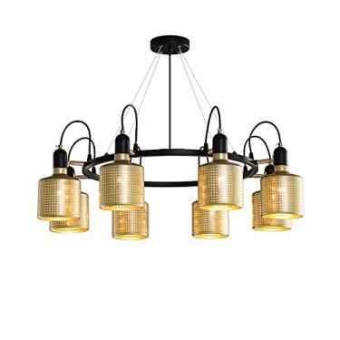 Imagem de YQSLQZZ Lustre industrial para sala de estar, lustres Sputnik ajustáveis de 180°, luminária pendente grande americana vintage com sombra de gaiola dourada, para quarto e sala de jantar