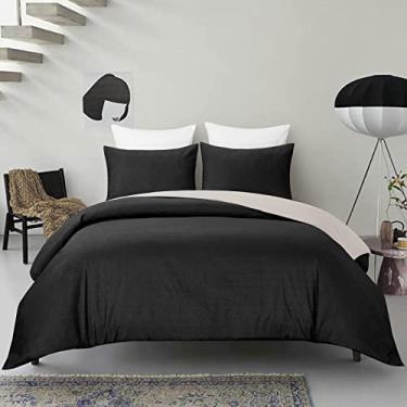 Imagem de Conjunto de capa de edredom de microfibra escovada dupla ultramacia, capa de edredom respirável de cor sólida, sem rugas, com zíper, 2 fronhas - cáqui 220 x 240 cm (87 x 94 polegadas) (preto 200 x 200
