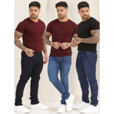 Imagem de Kit 3 Calças Skinny Masculina Jeans Básica Com Lycra Lisa A - 133/140/
