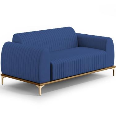 Imagem de Sofá 2 Lugares Para Sala de Estar Molino 150cm D02 Pés D'Ouro Veludo Azul Marinho C-304 - Lyam Decor