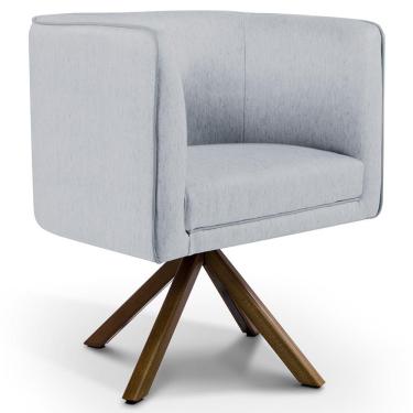 Imagem de Poltrona Decorativa Base Giratória de Madeira Betina D02 Linho Cinza D-315 - Lyam Decor