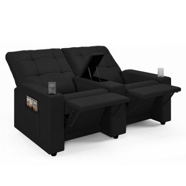 Imagem de Poltrona do Papai Reclinável Cinema 2 Lugares Manual Baú USB Haifa F05 Facto Preto - Lyam Decor