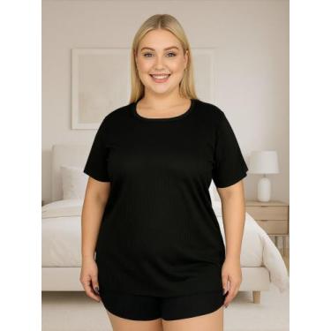 Imagem de Pijama Plus Size de Suede Canelado Blusa e Short Baby Doll - c2 JULIAN
