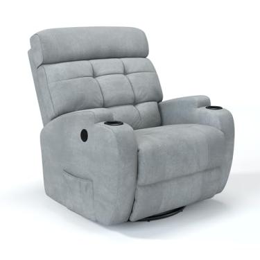 Imagem de Poltrona do papai Reclinável Elétrica Bivolt Giratória e Balanço em Bouclé (Cinza)