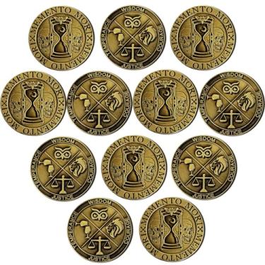Imagem de 12 peças Moeda Memento Mori Stoic Challenge Coin Memento Vivere Reminder Token Inspirational Momento Mori Stoicism Gifts Skull Token Medalhões para Prática Estóica Diária