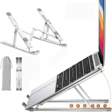 Imagem de Suporte Para Notebook De Alumínio Ajustável Dobrável Portátil Reforçado Com Altura Regulável – Ergonômico, Antiderrapante, Leve e Resistente, Compatível até 15.6”.