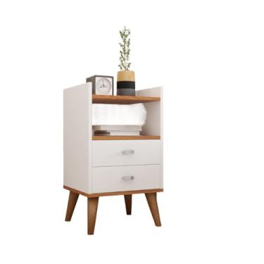 Imagem de Kit 2 Mesa De Cabeceira Retro Criado Com Gavetas (BRANCO+FREIJÓ)