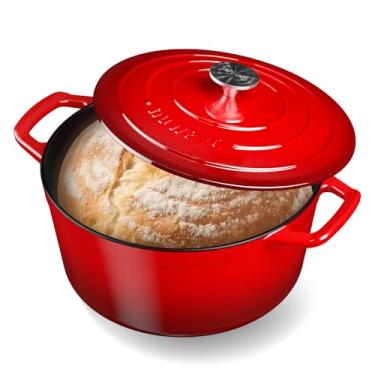 Imagem de Nuwave Panela de forno holandês de ferro fundido esmaltado saudável 6QT com tampa, esmalte resistente de 7 camadas, proteção aprimorada contra ferrugem, alças duplas, seguro para forno a 260 °C para