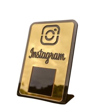 Imagem de Placa Qr Code Acrílico Mesa Balcão Comércio Instagram (Preto com Dourado, Padrão)
