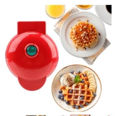 Imagem de Mini Máquina de Waffles Elétrica Portátil Antiaderentes Panquecas Automática 110V(Vermelho)