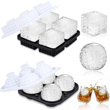 Imagem de Hoolerry 2 bandejas de silicone para cubos de gelo quadrados, grandes cubos de cristal, bandeja redonda de golfe com 4 furos, formas divertidas, molde de cubo de gelo grande com funil para uísque