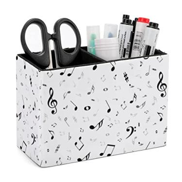 Imagem de Porta-canetas para mesa, preto, branco, notas musicais, porta-lápis, de couro PU, organizador de canetas, organizador de lápis de mesa, bonito suporte de pincéis de maquiagem para escola, faculdade e