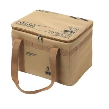 Imagem de Bolsa térmica de lado macio para acampamento, praia, churrasco, piquenique, armazenamento de alimentos, capacidade 20L/33L, design dobrável (Cáqui)