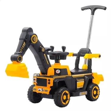 Imagem de Retroescavadeira Elétrica Infantil 6V, Amarela e Preta, com Pá Móvel, Alça de Empurrar, Luzes e Música, para Crianças Acima de 3 Anos, Capacidade 30kg