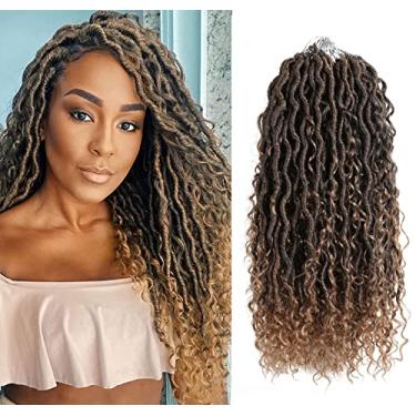 Imagem de 6 pacotes de cabelo de crochê Aipin New Goddess Locs 45,72 cm Rio Locs Boho Hippie Locs ondulado com cabelo encaracolado no meio e nas extremidades extensões de cabelo trançadas (6 pacotes, 45,72 cm, T27)
