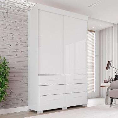 Imagem de Guarda Roupa com Pés 2 Portas 6 Gavetas Luana Branco