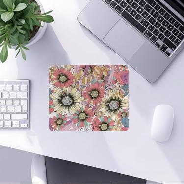 Imagem de Mouse pad floral boho rosa e amarelo, mousepad floral vintage para escritório em casa, dormitório, laptop, computador, acessórios de mesa, suprimentos, presente para mulheres, 21 x 19 cm