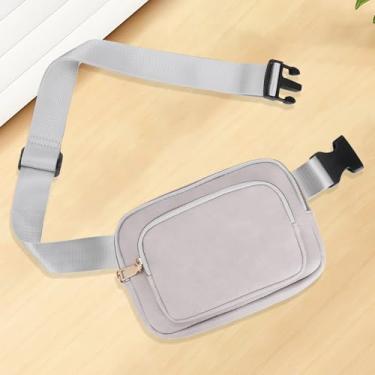 Imagem de Pochete masculina feminina de poliuretano com alça ajustável e 4 bolsos com zíper, casual, impermeável, pochete transversal para esportes de viagem, Cinza claro B, Cintura de poliuretano com alça