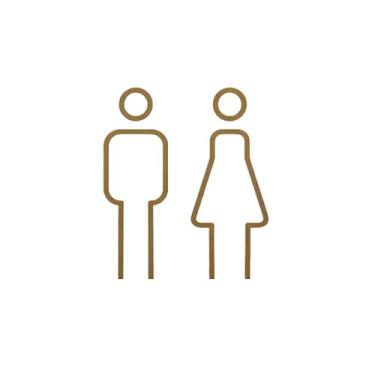 Imagem de 1 placa de banheiro acrílica 3D dourada - Design unissex para hotéis e pousadas - Sinalização decorativa simples e elegante