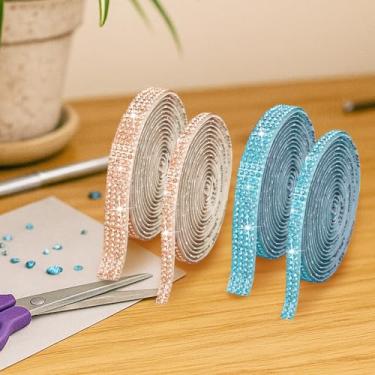 Imagem de 4 rolos de fita de strass - tiras autoadesivas - fita de strass não lavável - fita de diamante e envoltório brilhante para artesanato, bricolagem, arte, decoração - vem com uma tesoura, caixa azul e